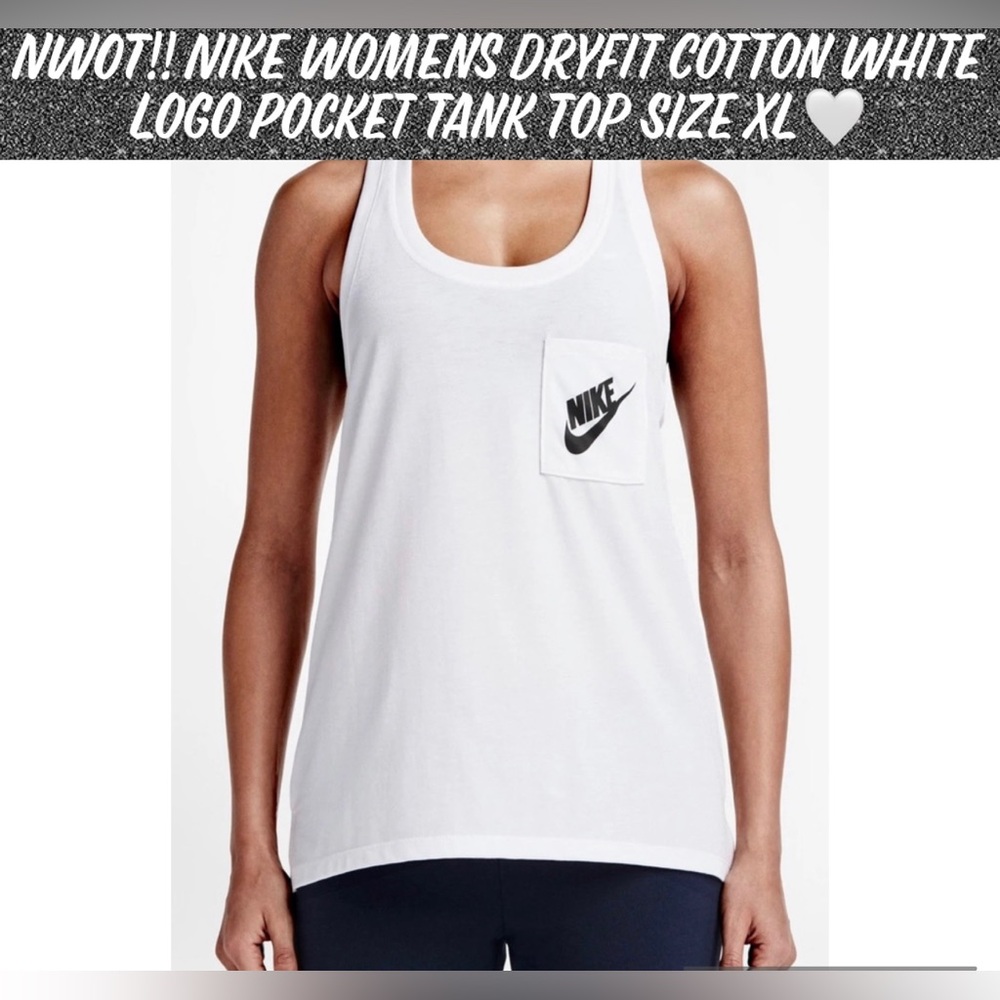 🎉HP🎉NWOT!! Nike Womens Dryfit Cotton White Logo Pocket Tank Top Size XL🤍